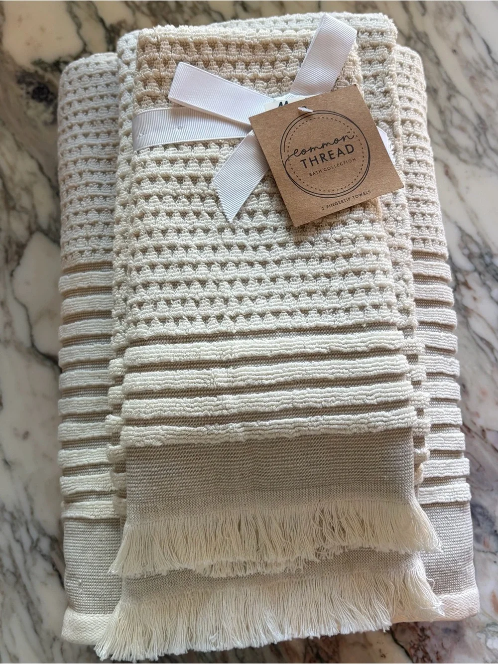 Cream and tan Waffle Weave Towel Set-New & 100% cotton